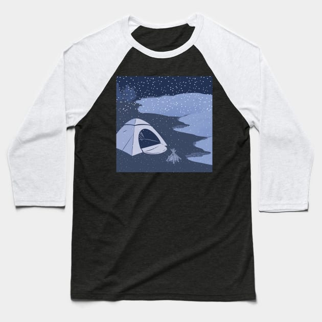 Snowfall on a campsite Baseball T-Shirt by BeCreativeArts